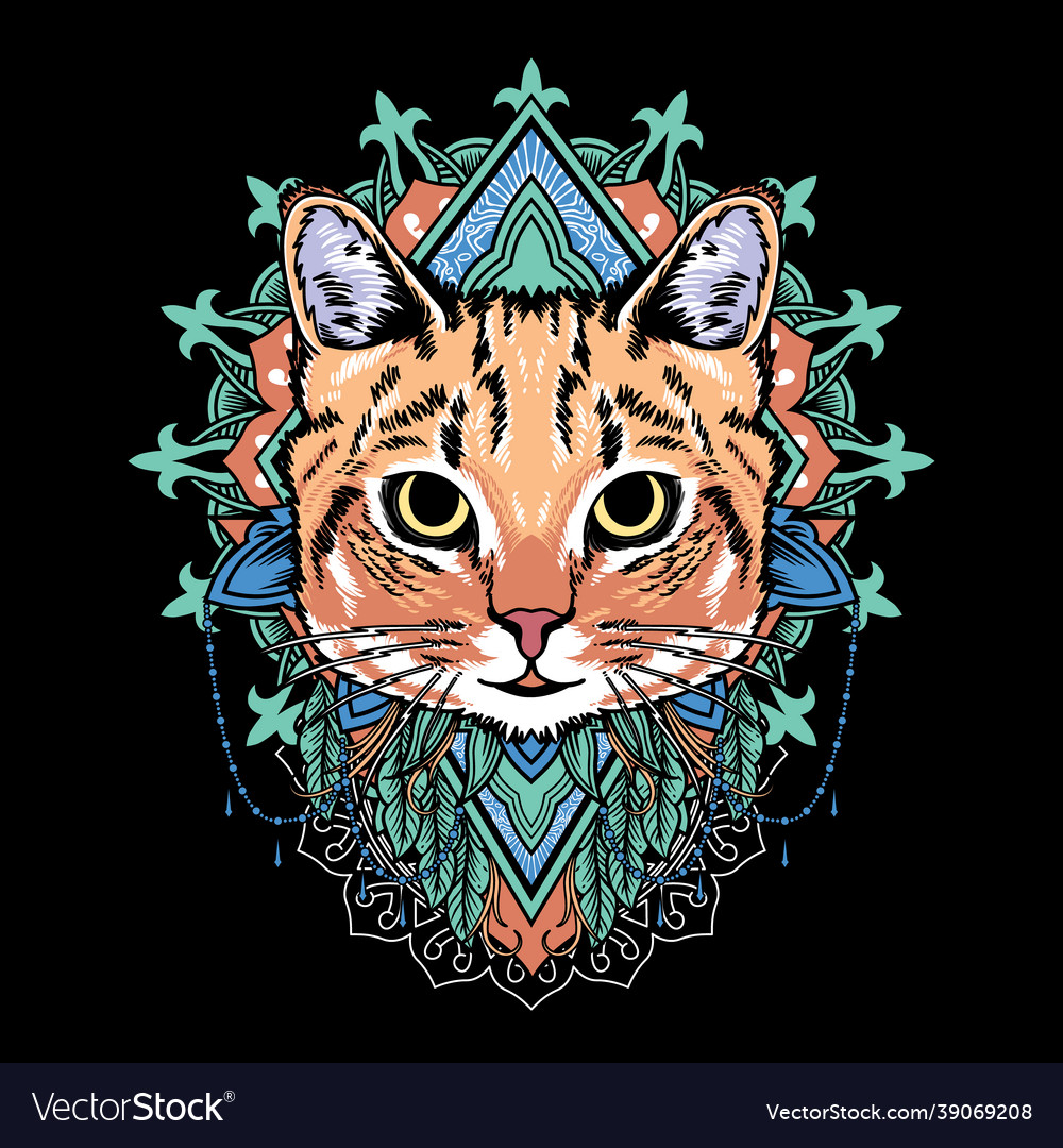 Cat mandala cartoon with vintage retro mandala art vector image Cat mandala cartoon with vintage retro mandala art