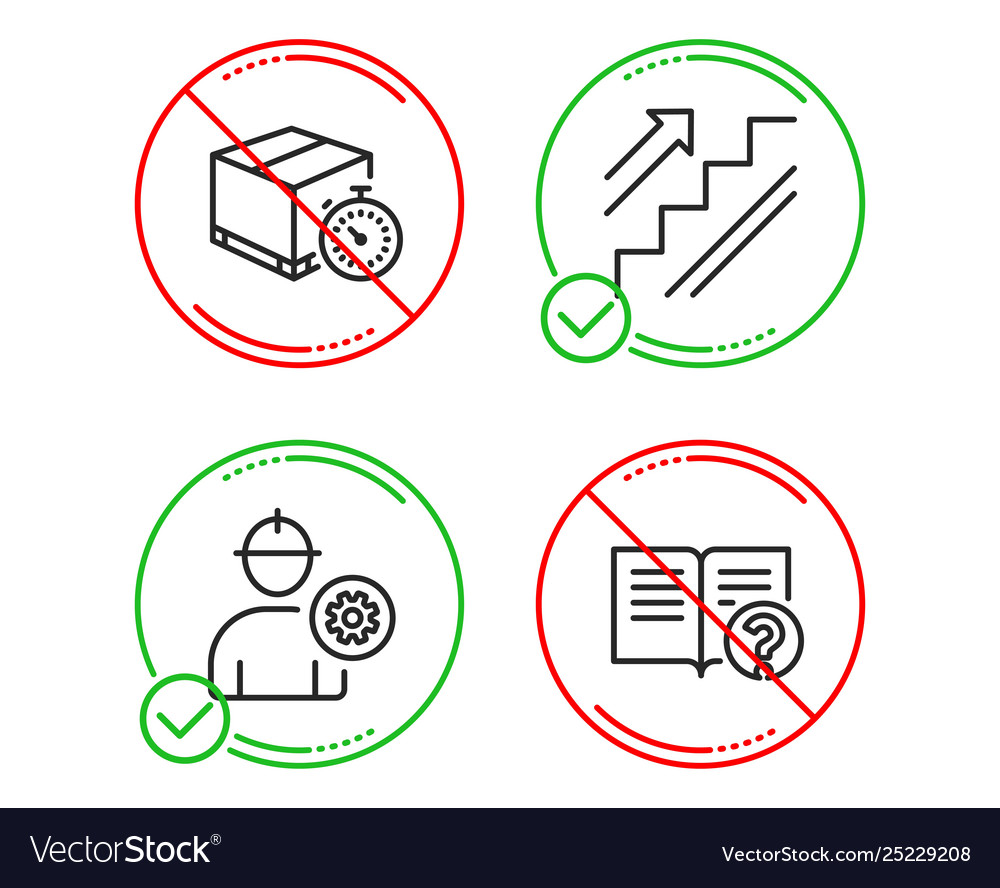 Delivery timer stairs and engineer icons set