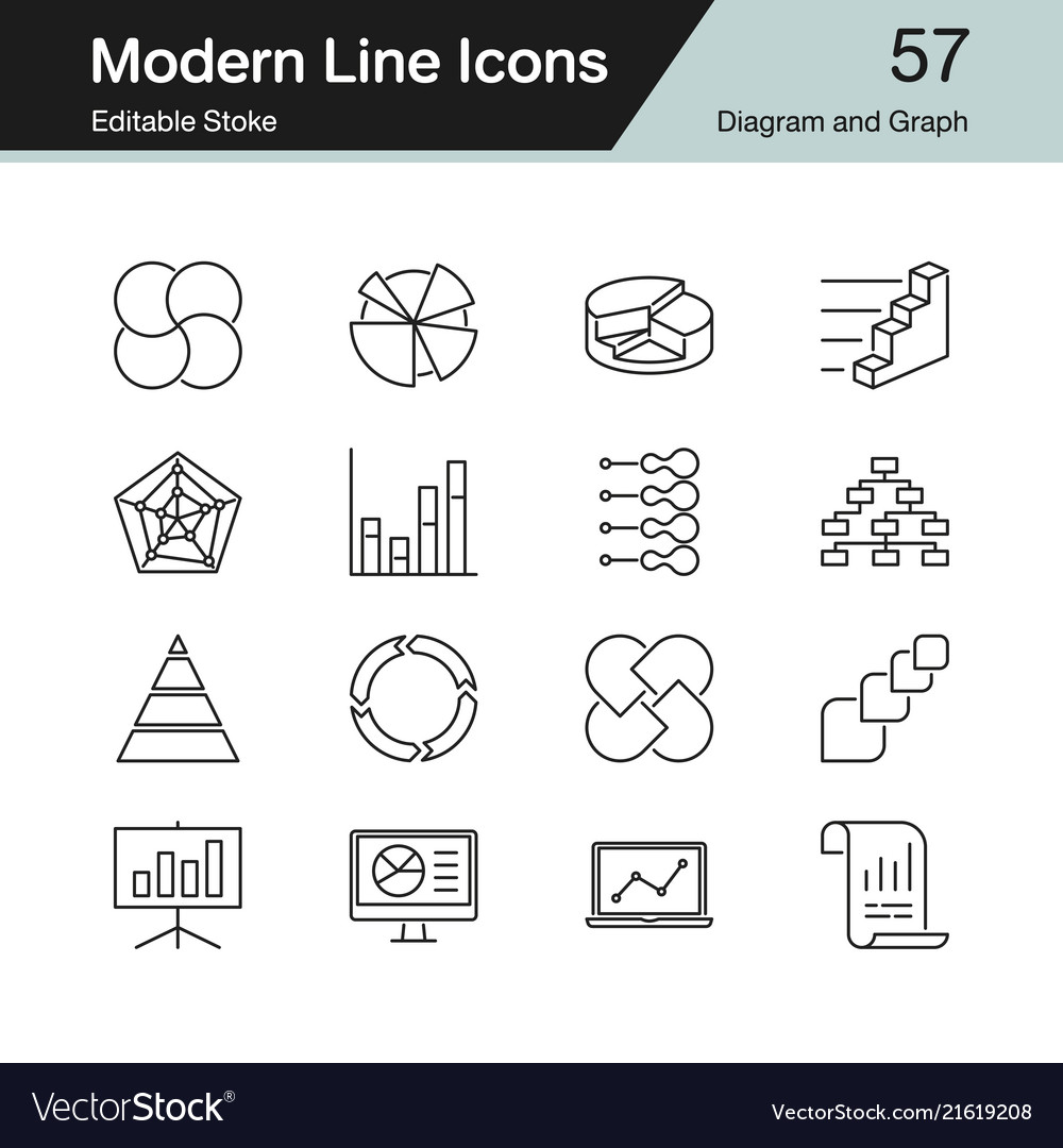 Diagram and graph icons modern line design set 57