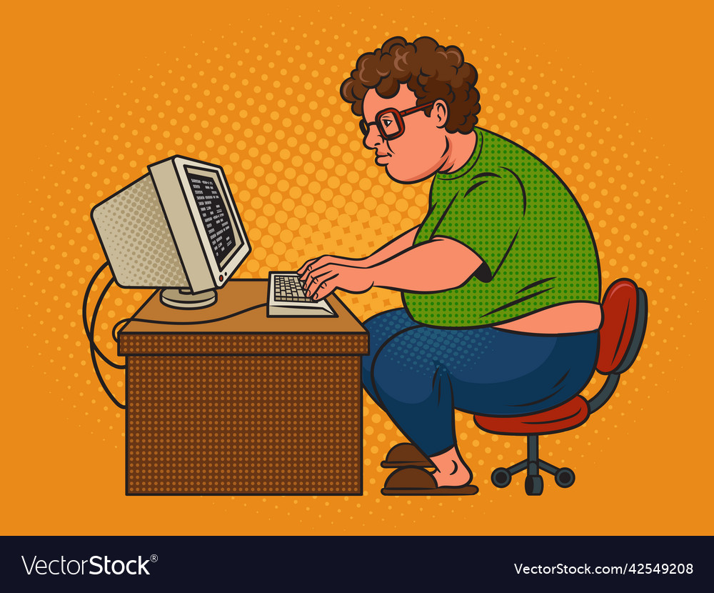 Fat programmer with glasses comic pop art Vector Image