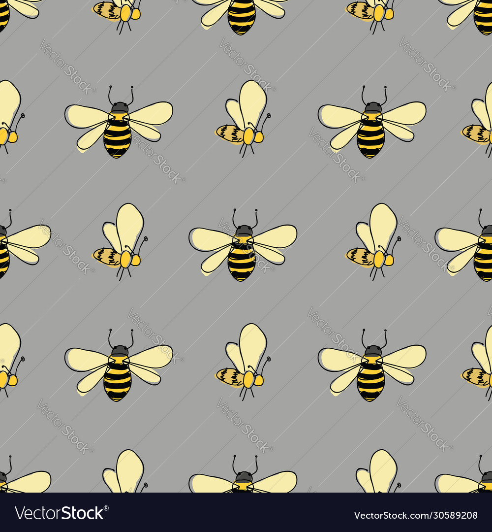 Flutter bees in lines on gray background seamless vector image Flutter bees in lines on gray background seamless