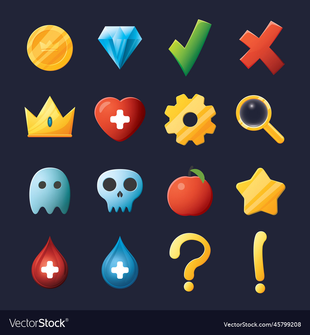 Game ui assets set gaming user interface icons vector image Game ui assets set gaming user interface icons