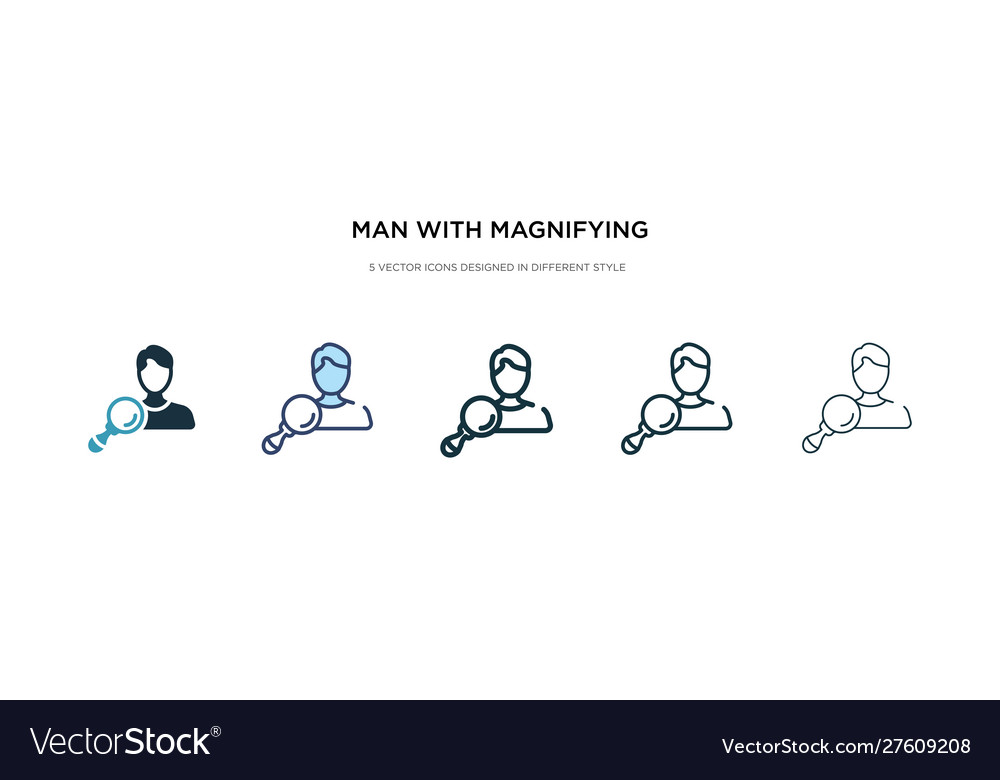 Man with magnifying flass icon in different style