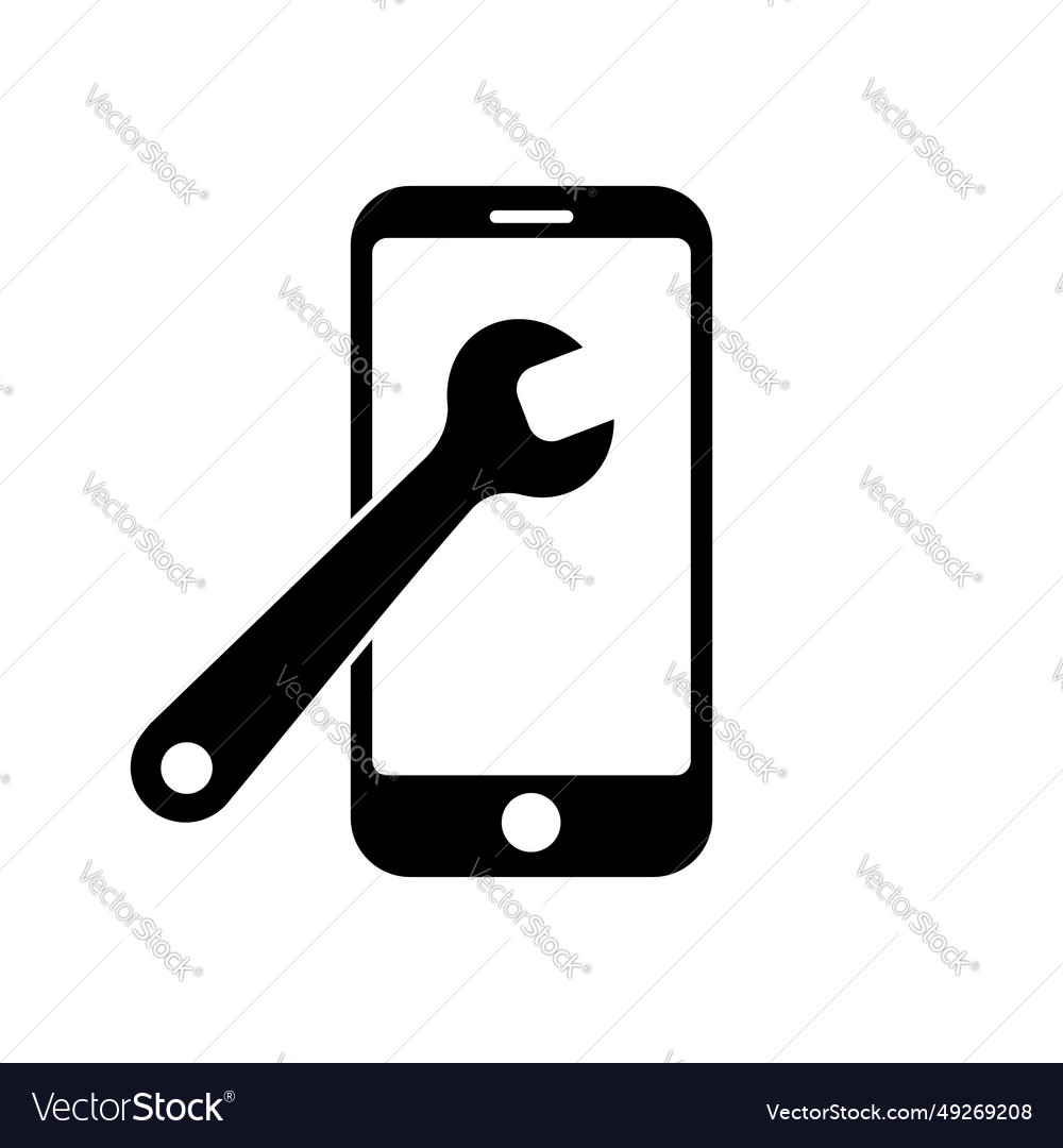 Phone with flat spanner icon symbol for app Vector Image