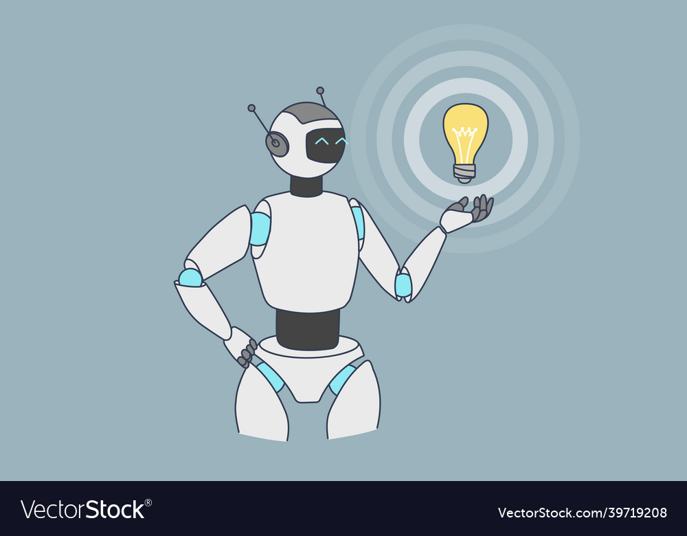 Robot or humanoid hold lightbulb generate idea