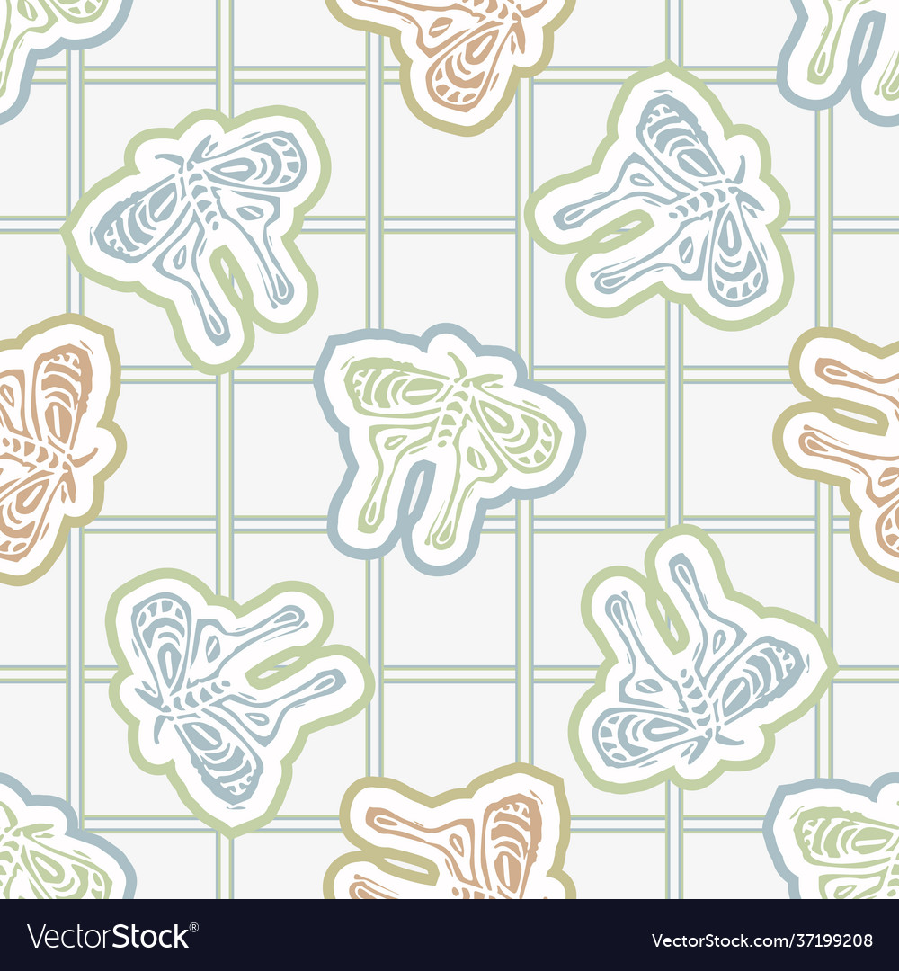 Seamless minimalist butterfly blockprint pattern vector image Seamless minimalist butterfly blockprint pattern
