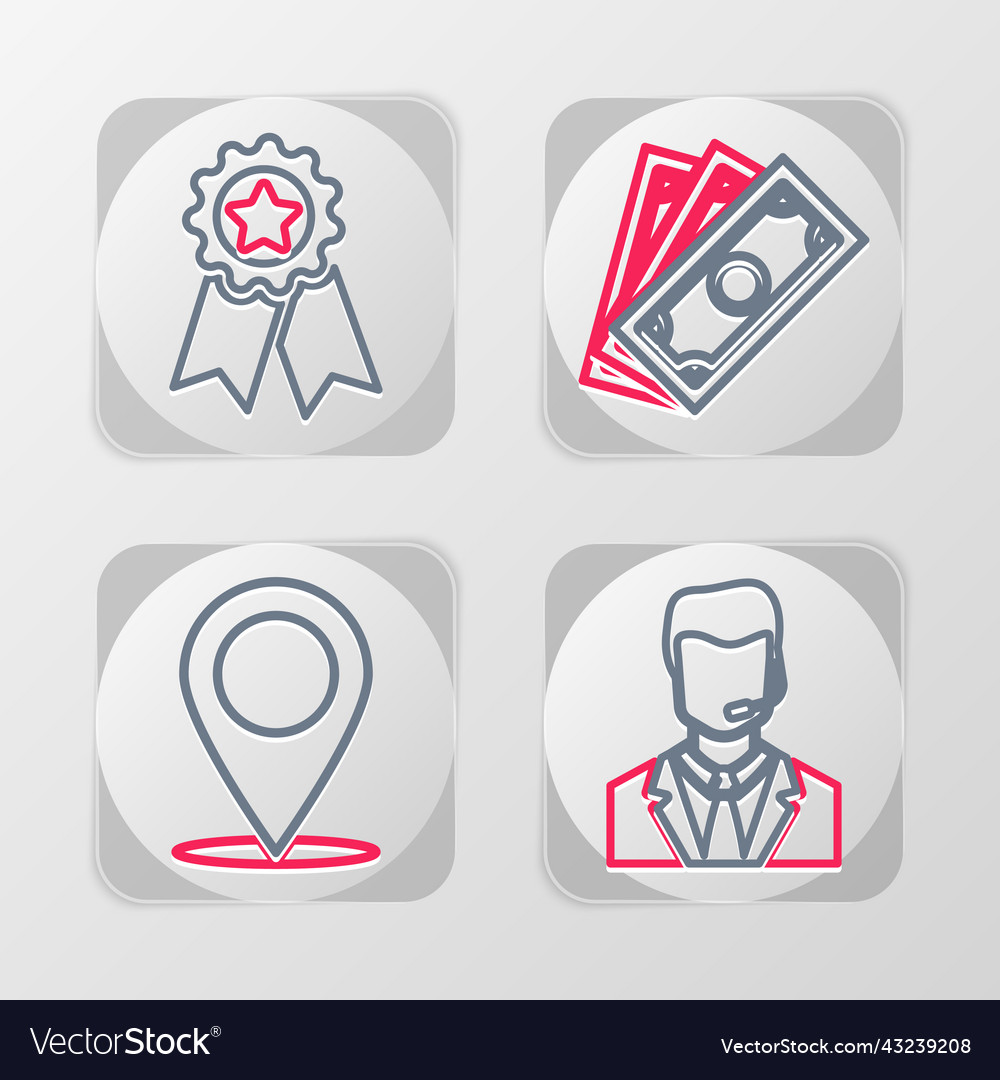 Set line man with a headset map pin stacks paper Vector Image Set line man with a headset map pin stacks paper