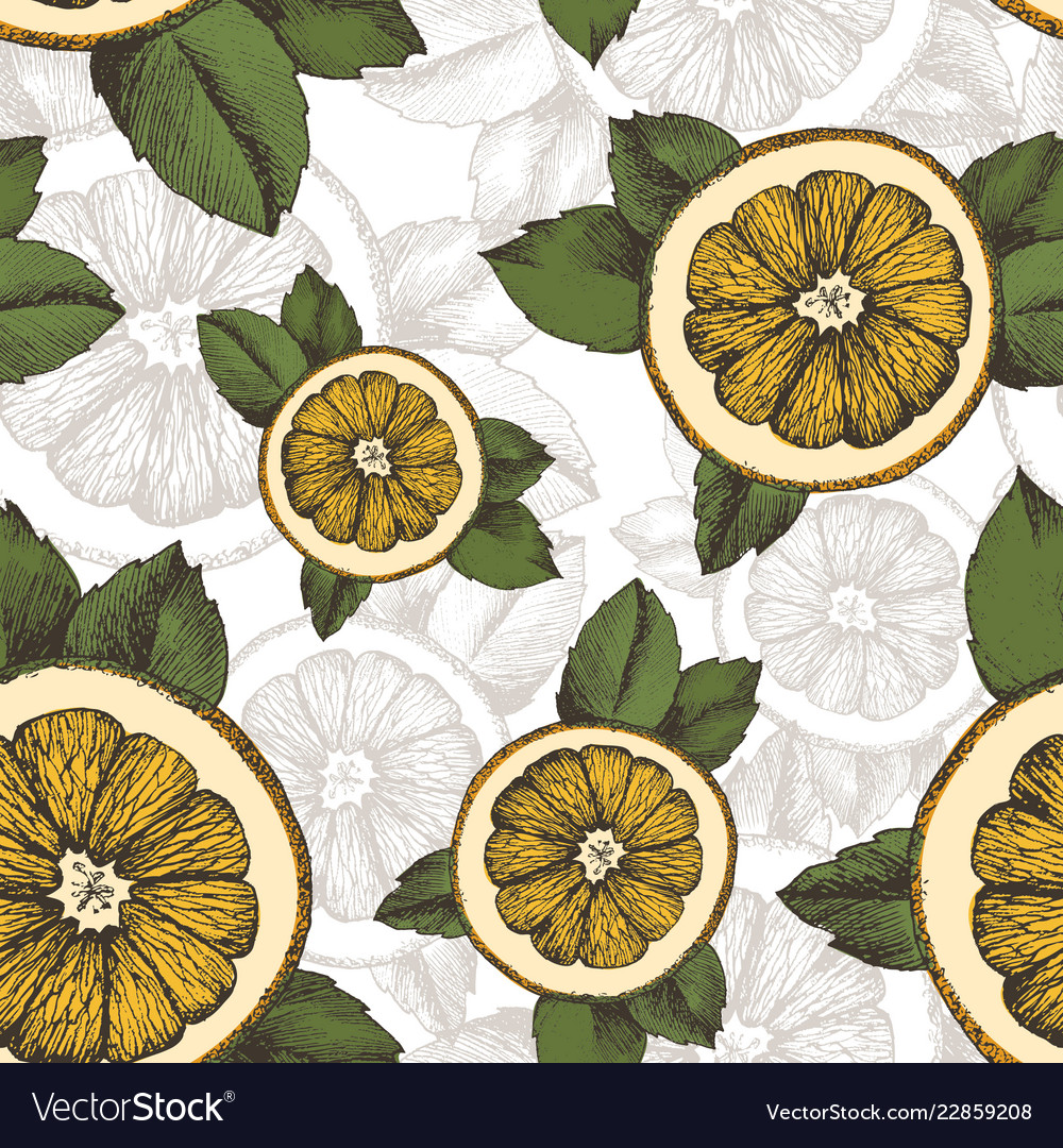 Summer pattern with oranges mint