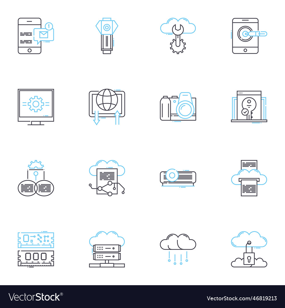 Computer software linear icons set programming vector image Computer software linear icons set programming