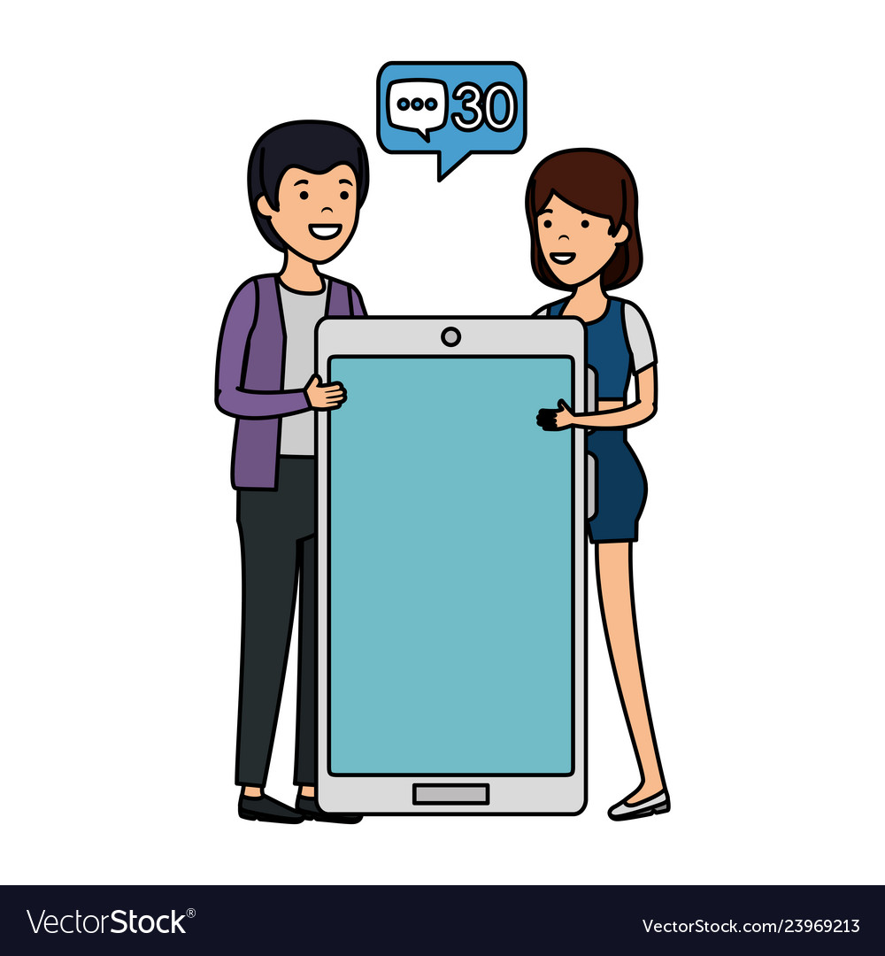 Couple with smartphone and speech bubble