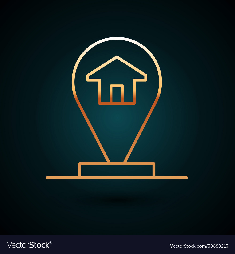 Gold line map pointer with house icon isolated vector image Gold line map pointer with house icon isolated