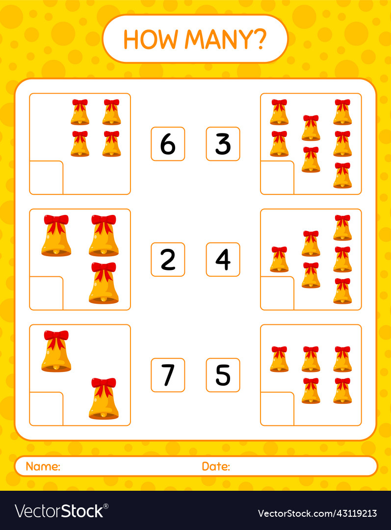 How many counting game with bell worksheet Vector Image How many counting game with bell worksheet