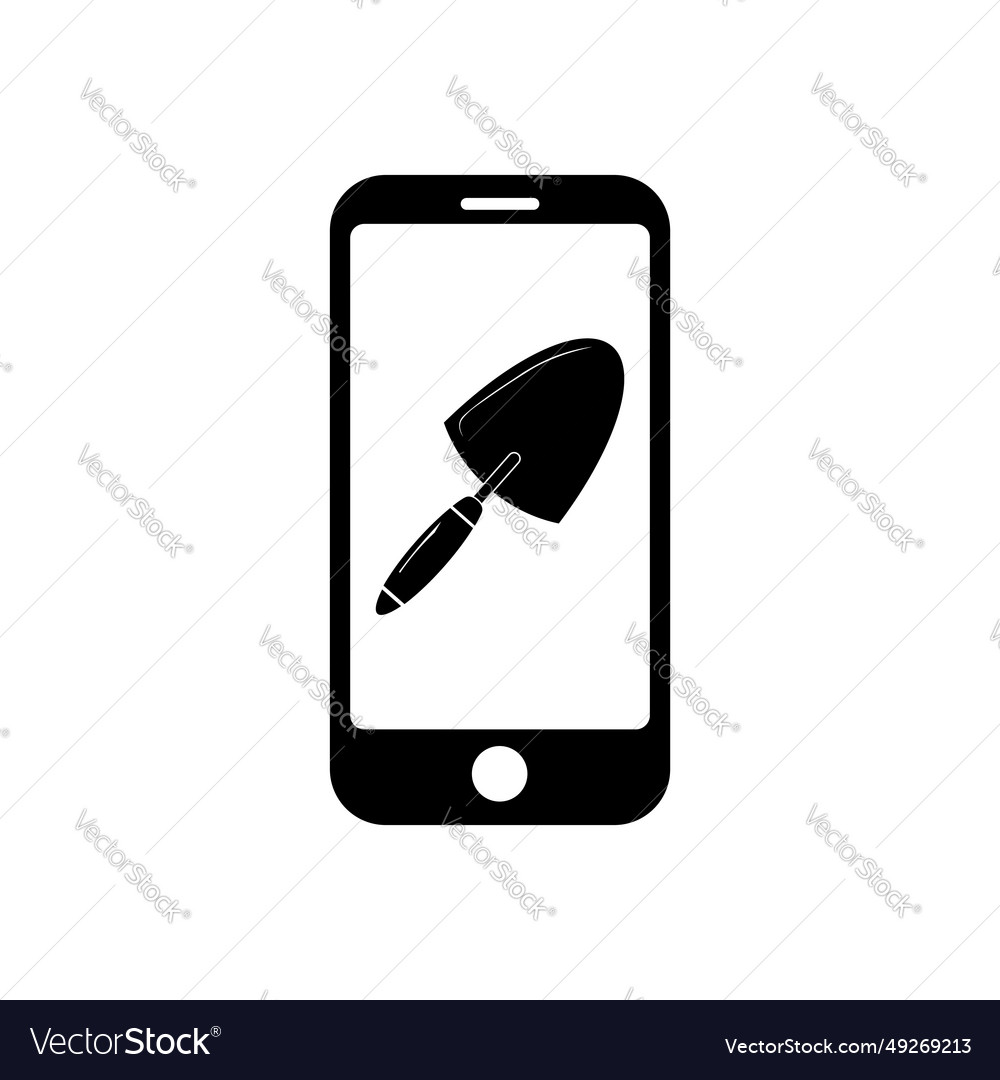 Phone with flat trowel icon symbol for app and web vector image Phone with flat trowel icon symbol for app and web