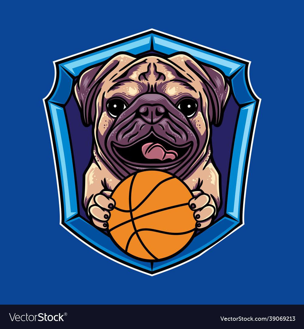 Pug dog cartoon with vintage retro basketball