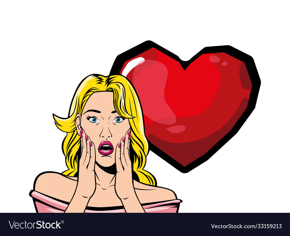 Retro blond woman cartoon with heart design