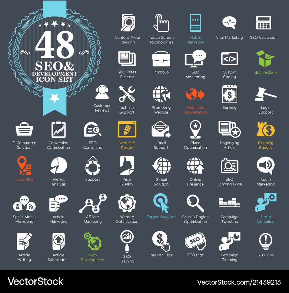 Seo and development icon set Royalty Free Vector Image