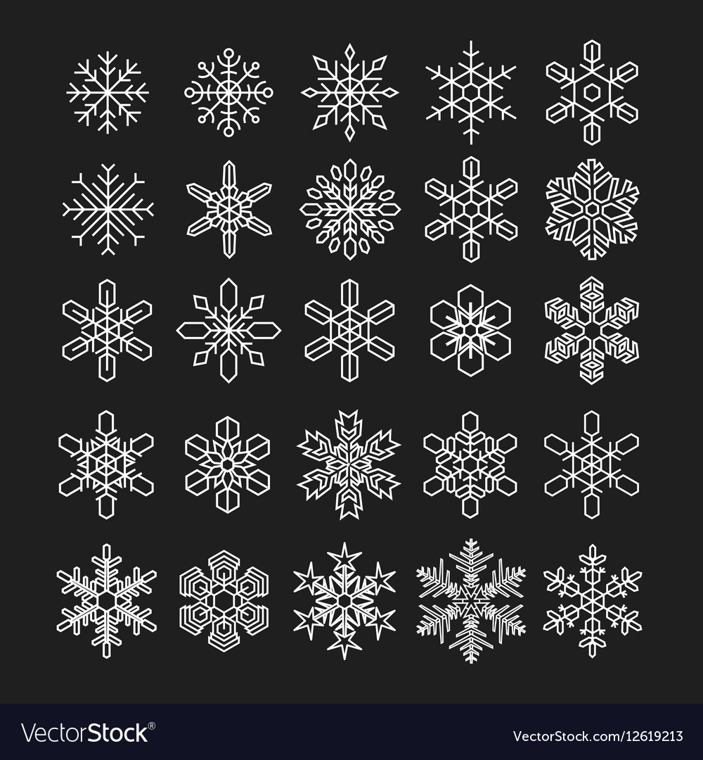 Thin line snowflake icons set