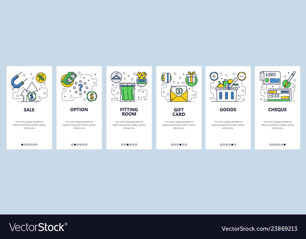 Web site onboarding screens shopping sales