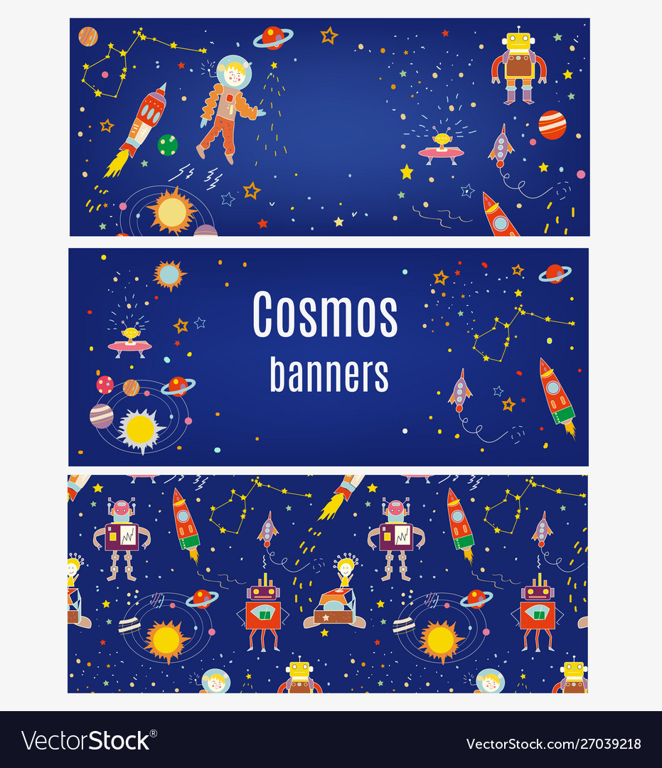 Cosmos banners set for kids with spaceships