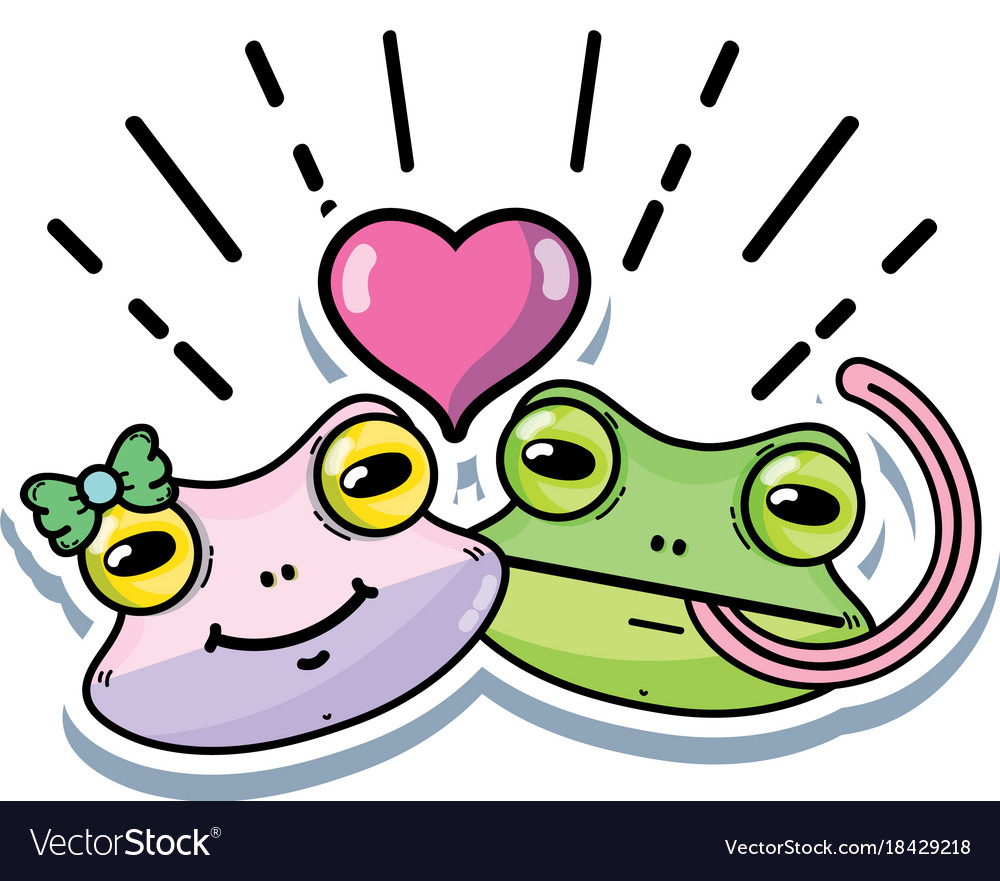 Cute frog couple animal with heart design Vector Image