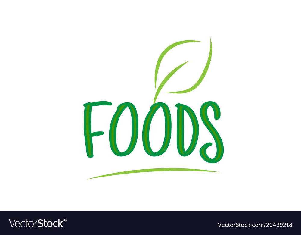 Foods green word text with leaf icon logo design Vector Image