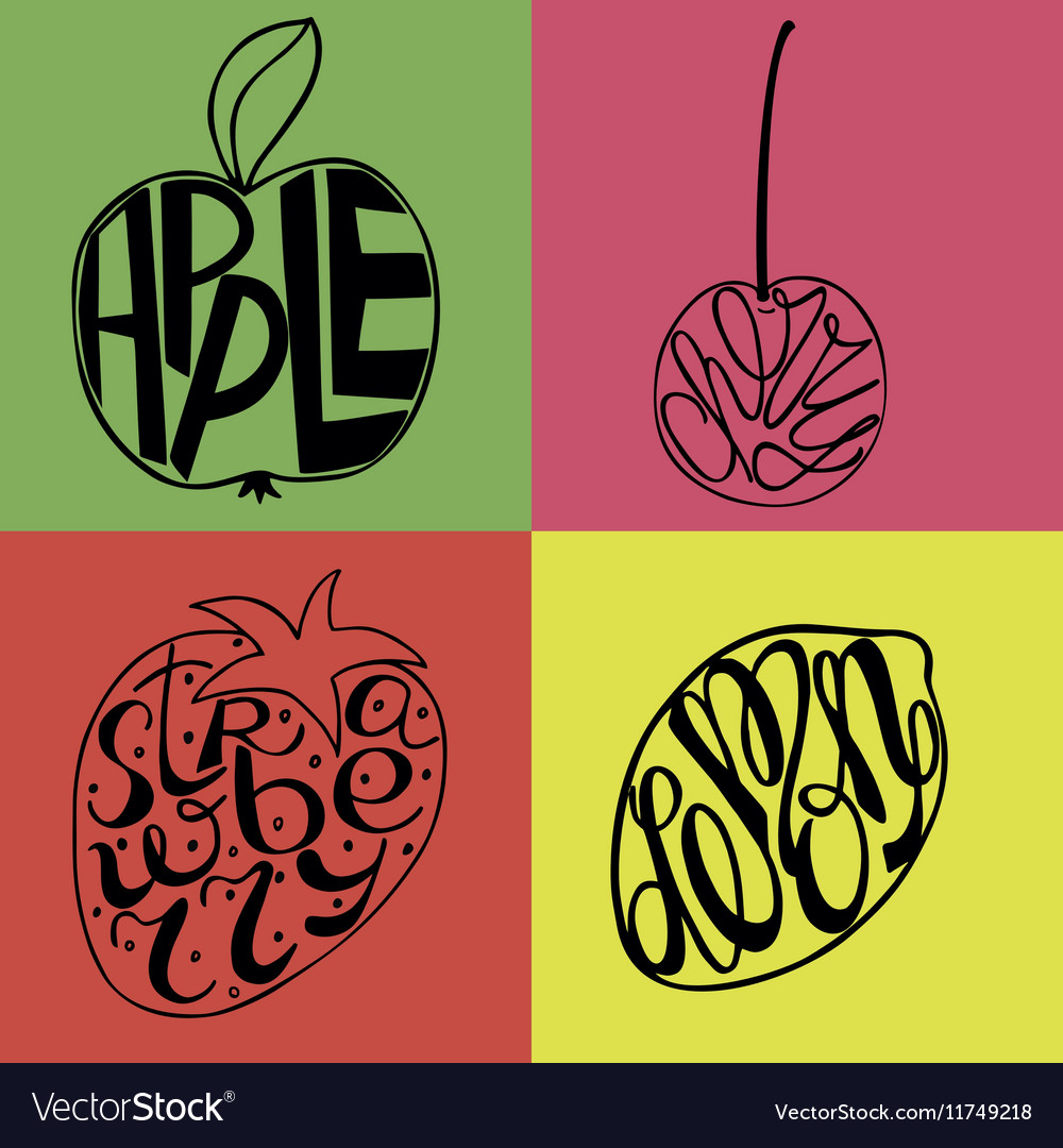 Hand lettering made inside fruits apple lemon