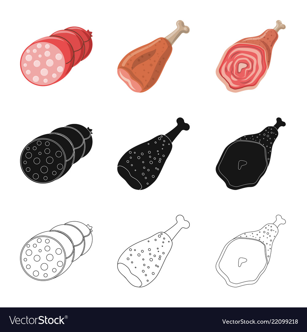 Isolated object of meat and ham sign collection vector image Isolated object of meat and ham sign collection