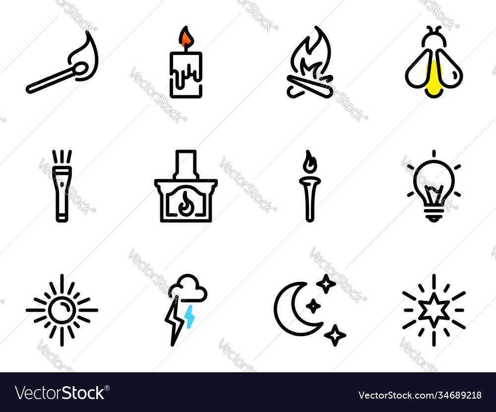 Set icons on a theme light sources vector image Set icons on a theme light sources