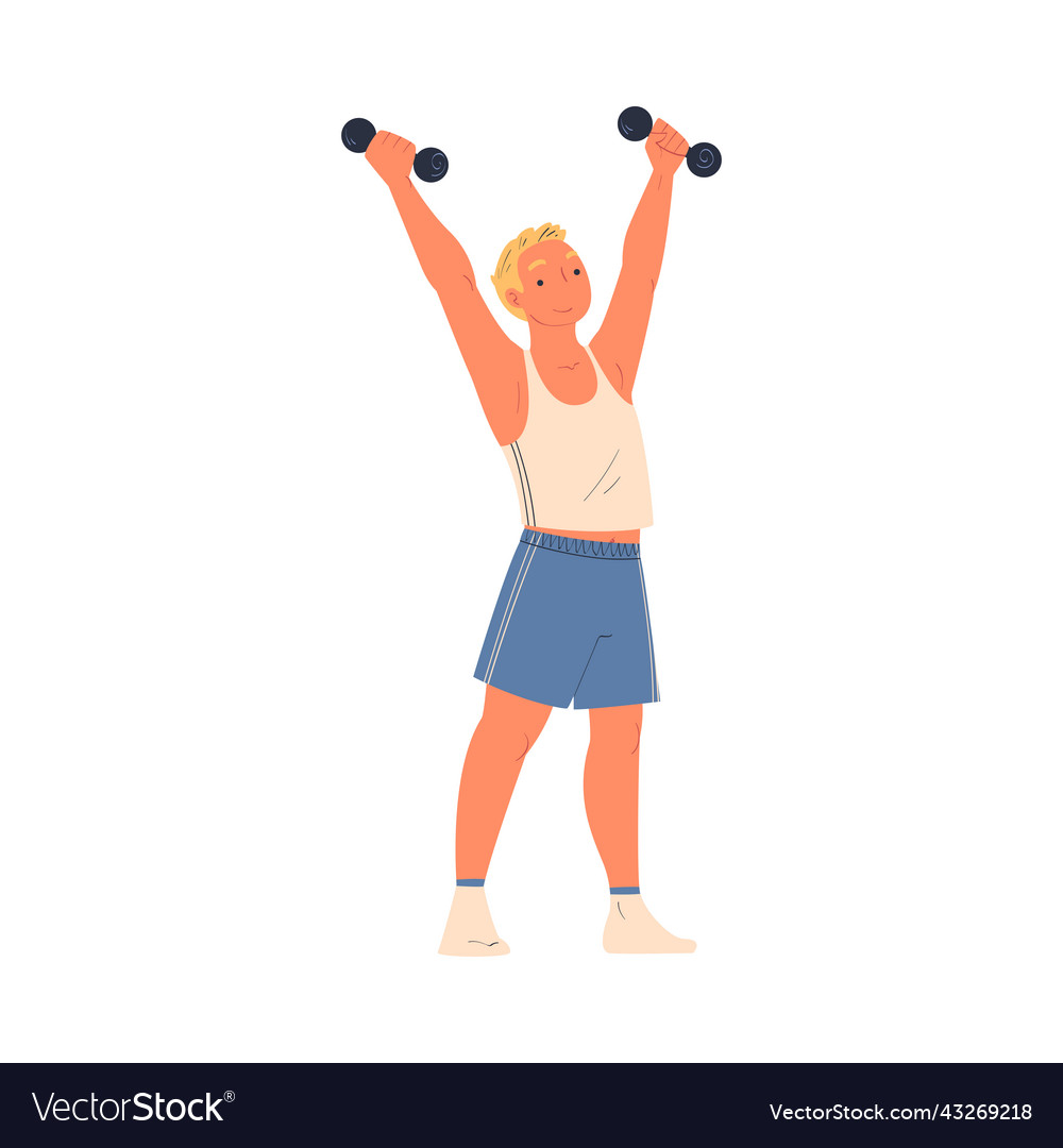 Young man character lifting dumbbell doing sport Vector Image