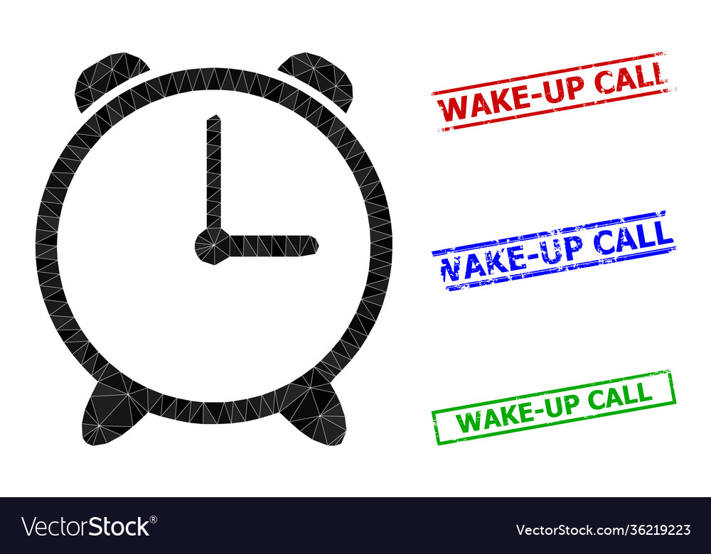 Alarm clock triangle icon and scratched wake-up Vector Image Alarm clock triangle icon and scratched wake-up