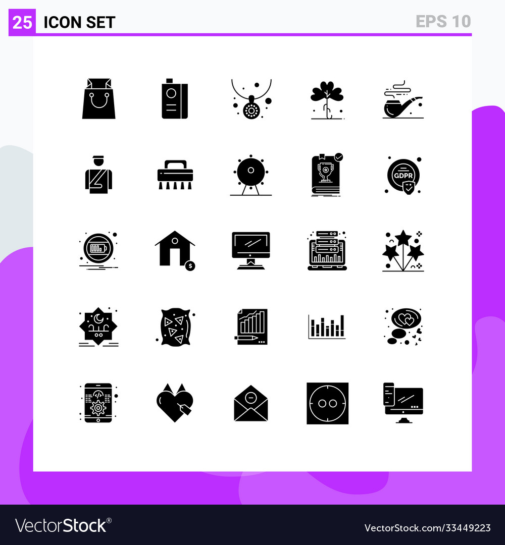 Modern set 25 solid glyphs pictograph pipe