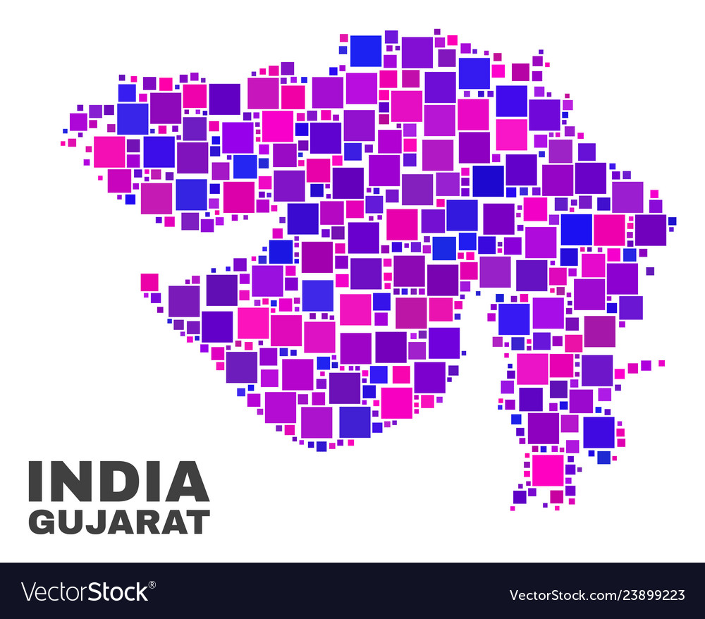 Mosaic gujarat state map of square elements Vector Image