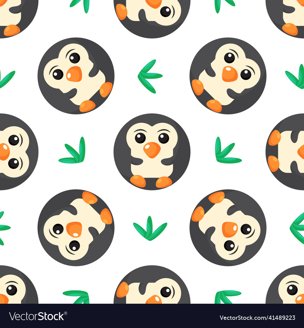 Round penguin seamless pattern background