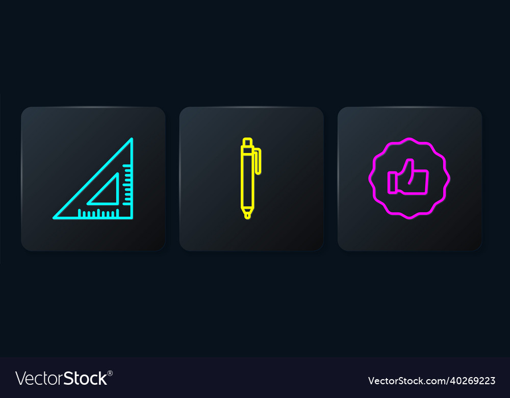Set line triangular ruler hand thumb up and pen vector image Set line triangular ruler hand thumb up and pen