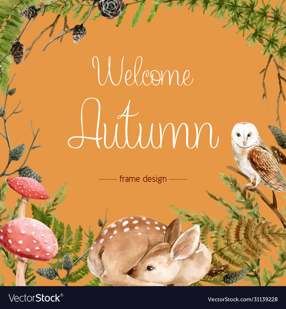 Autumn-themed border frame seasonal wild animals Vector Image