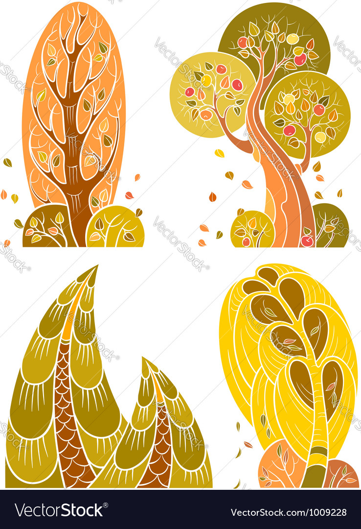 Autumn trees set in retro style
