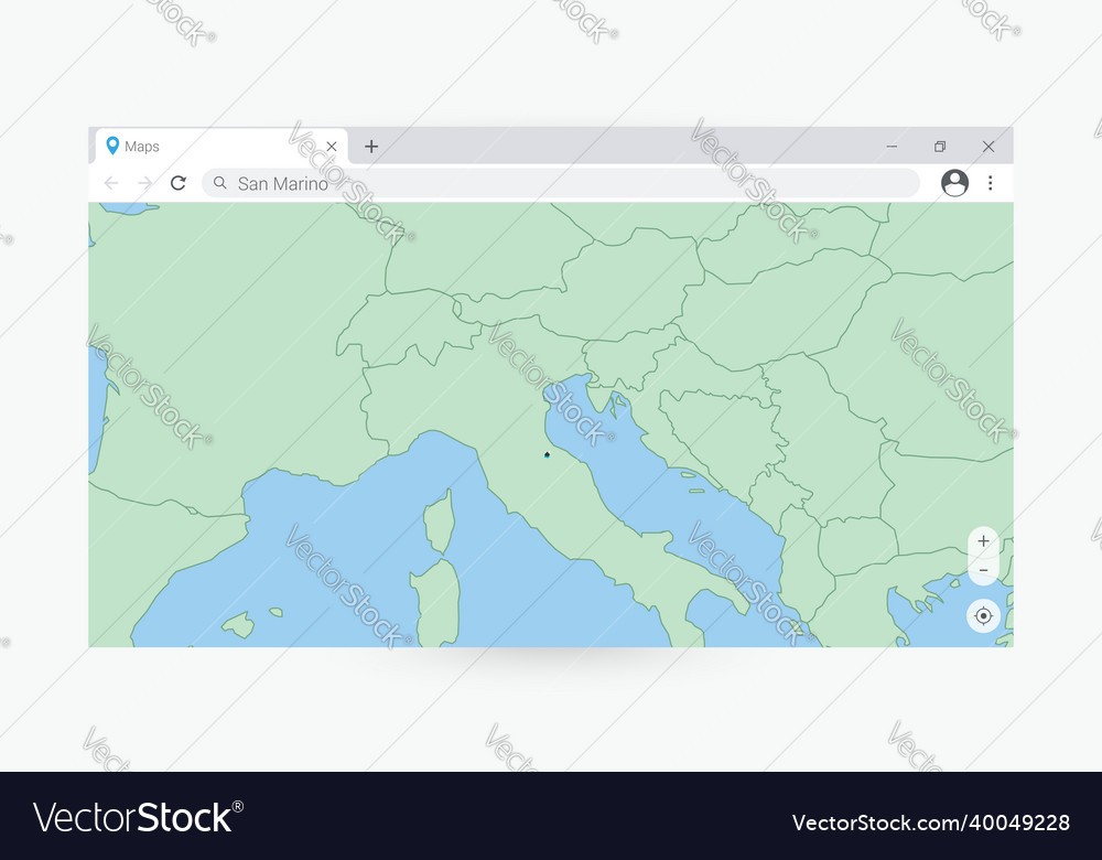 Browser window with map of san marino searching