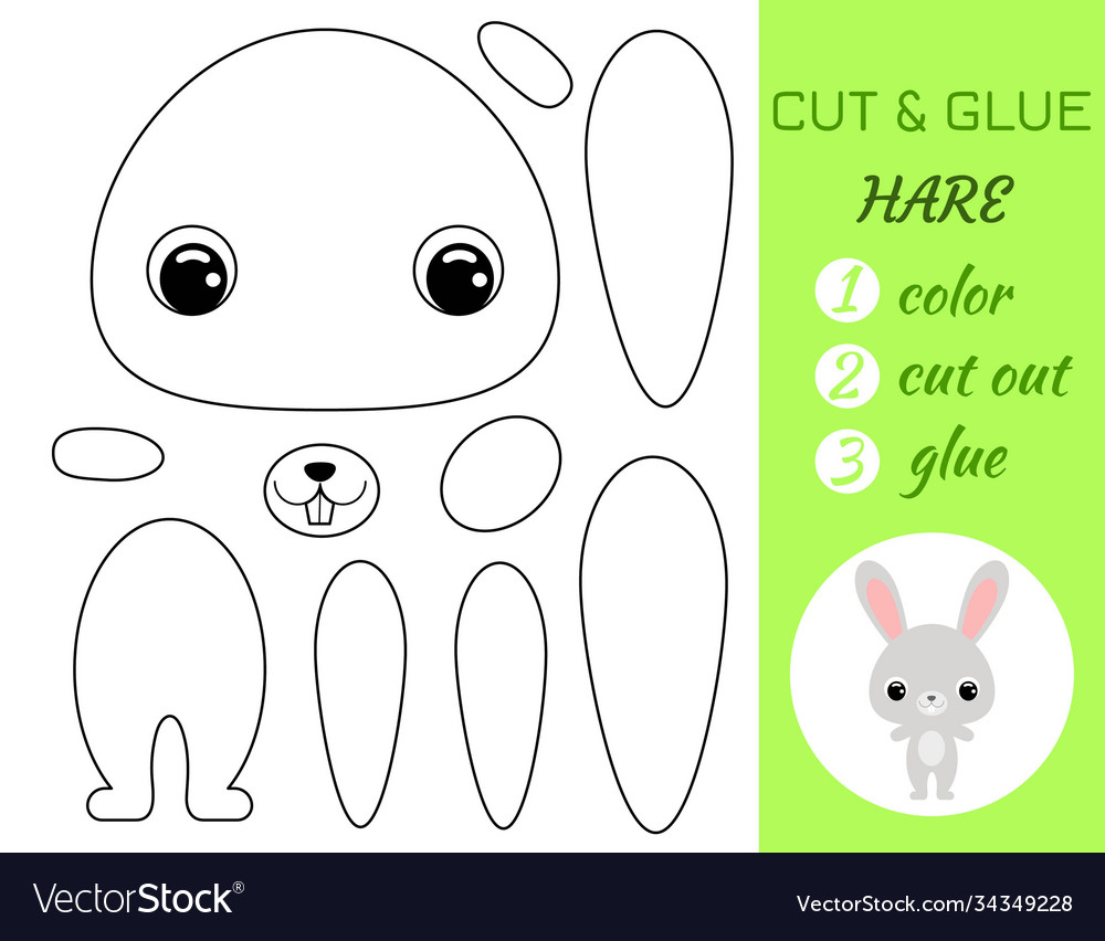 Coloring book cut and glue baby hare educational Vector Image