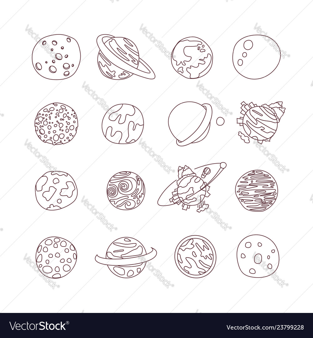 Süße Cartoon Astronomie Planeten-Icon-Set vector image Süße Cartoon Astronomie Planeten-Icon-Set