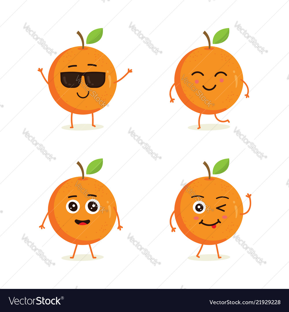 Cute set orange fruit character Royalty Free Vector Image