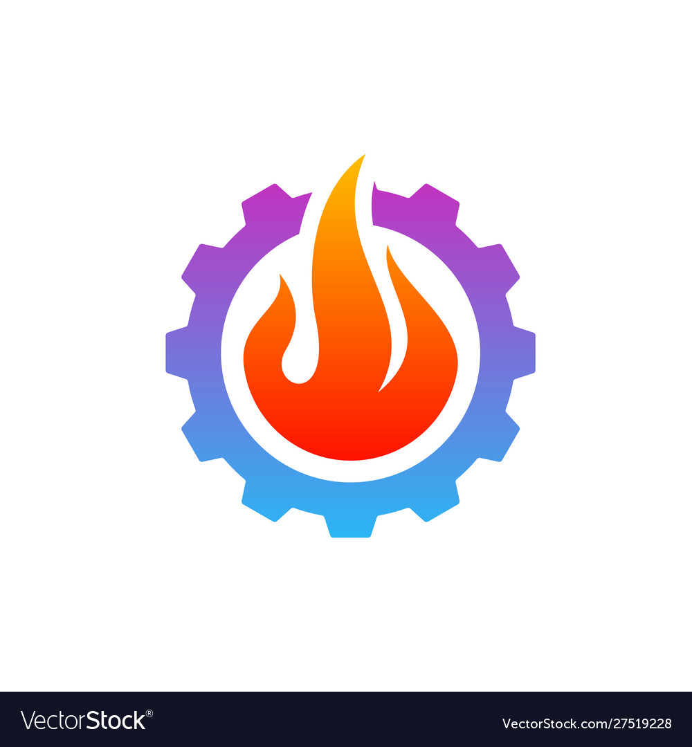 Fire with gear logo flame design template