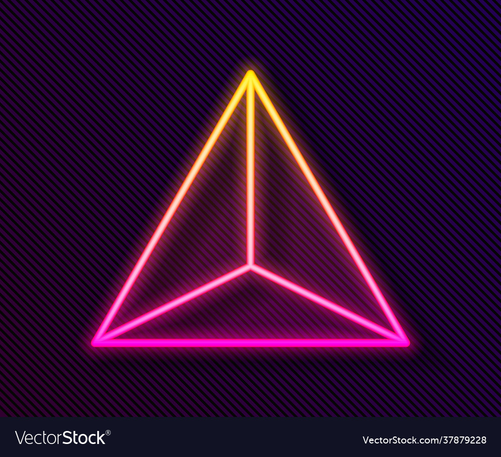 Glowing neon line geometric figure tetrahedron