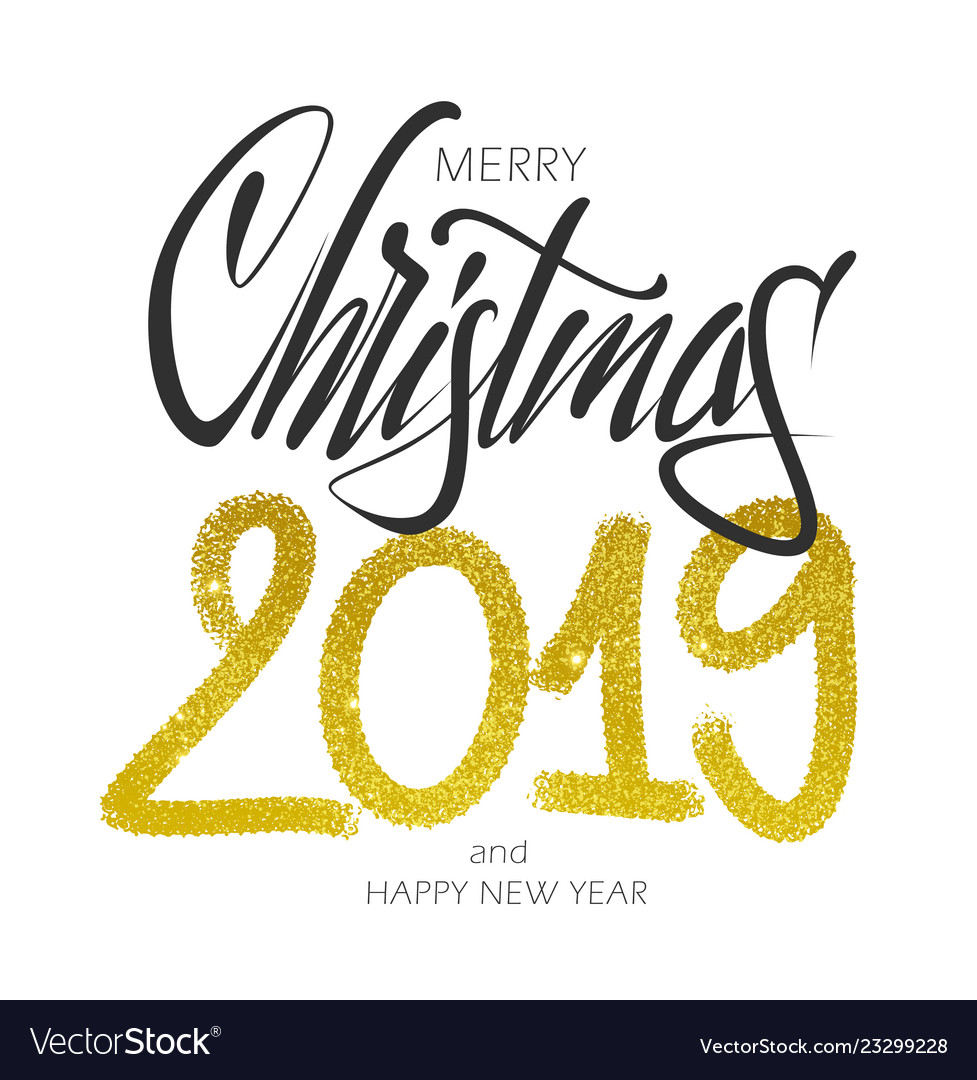 Merry christmas lettering gold design vector image Merry christmas lettering gold design