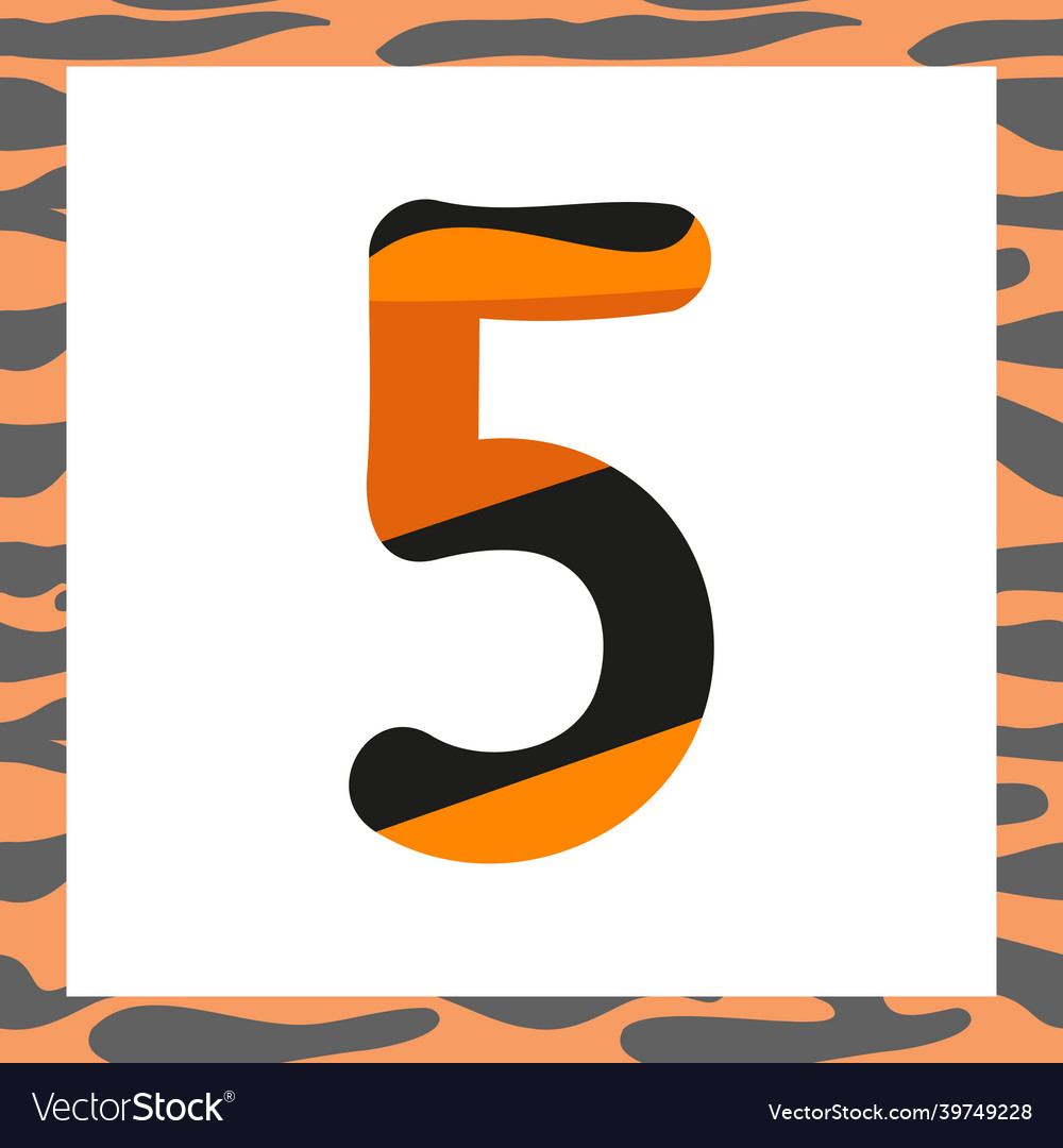 Number five with tiger pattern vector image Number five with tiger pattern