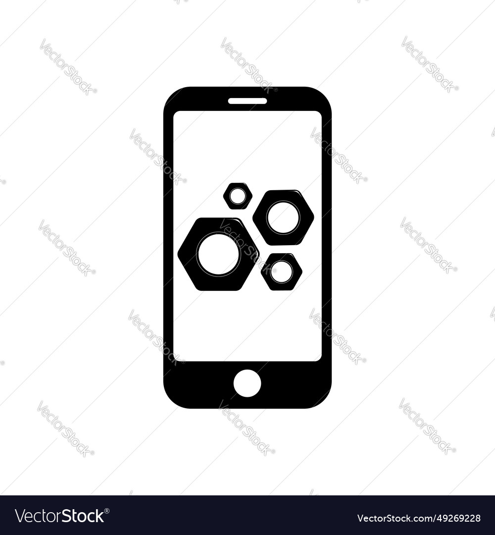 Phone with nut tool icon symbol for app and web