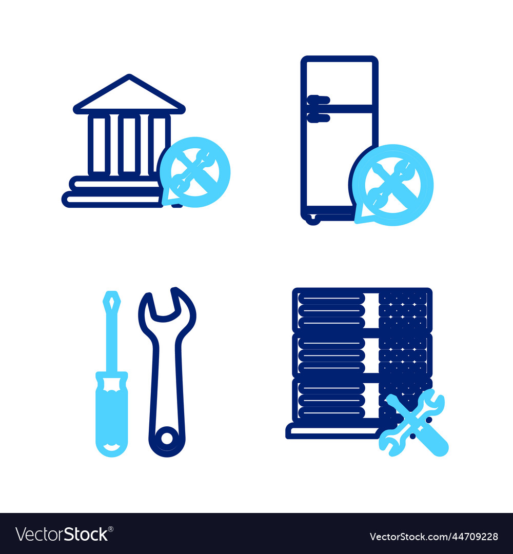 Set line database server service screwdriver vector image Set line database server service screwdriver