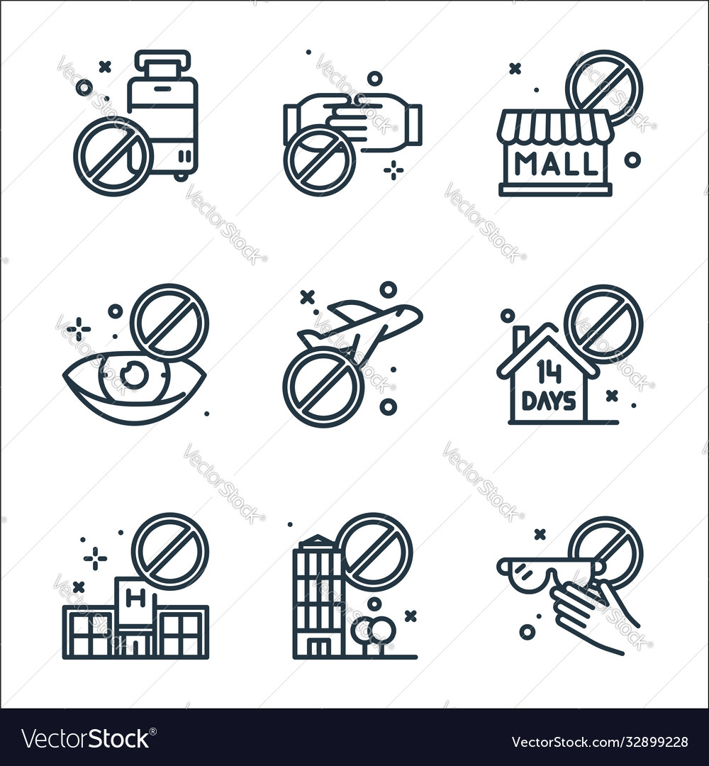 Virus restrictions line icons linear set quality