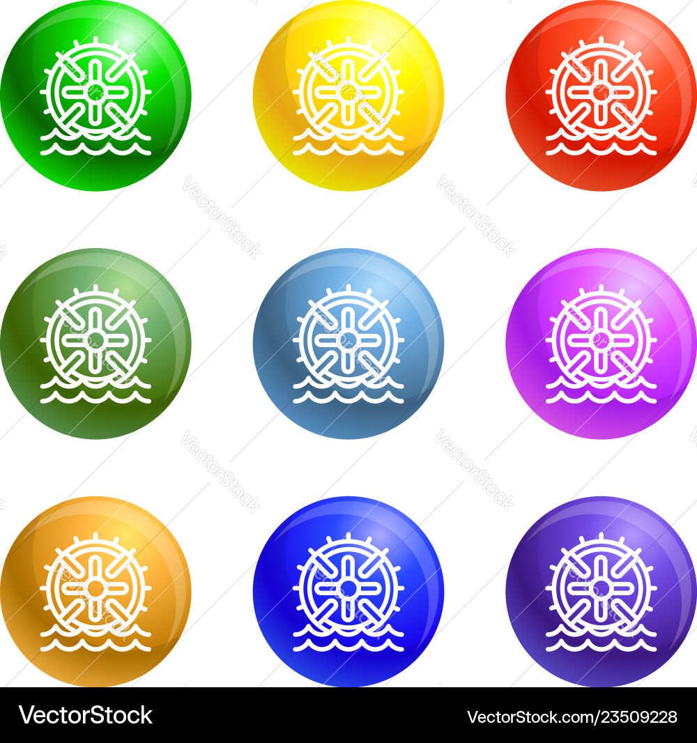 Water wheel energy icons set Royalty Free Vector Image