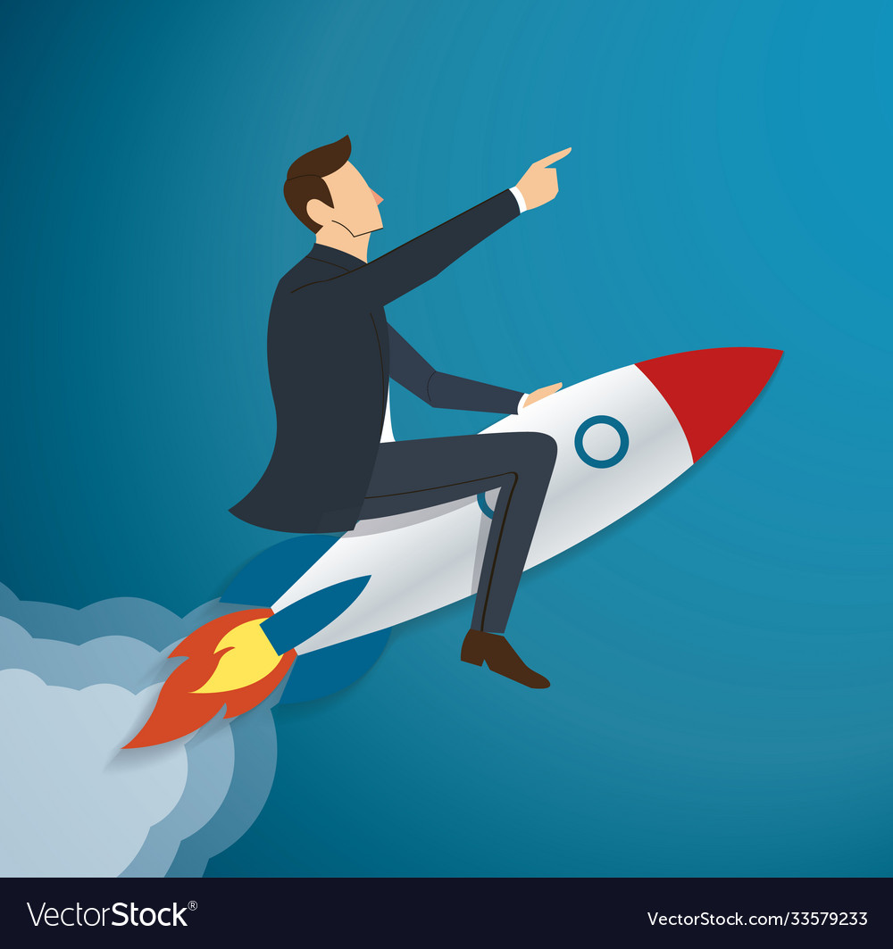 Businessman flying with a rocket to successful Vector Image