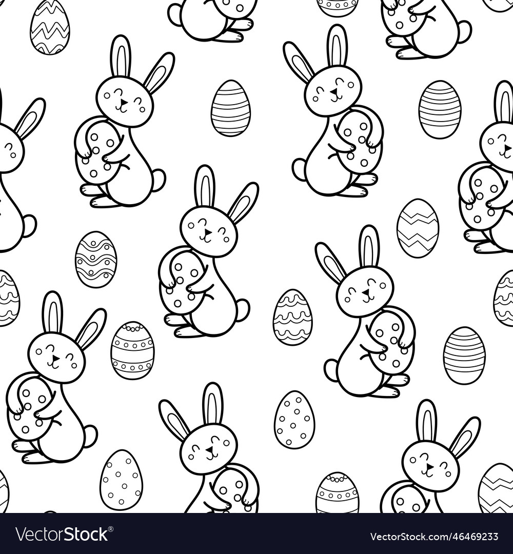 Cute Easter Rabbit With Egg Black And White Vector Image